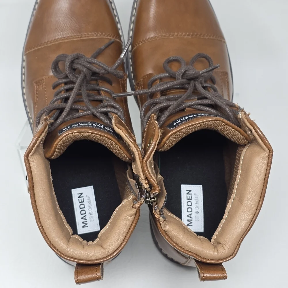Madden Men's Combat Lace Up Boots Size Zipper Brown Size 9.5 New